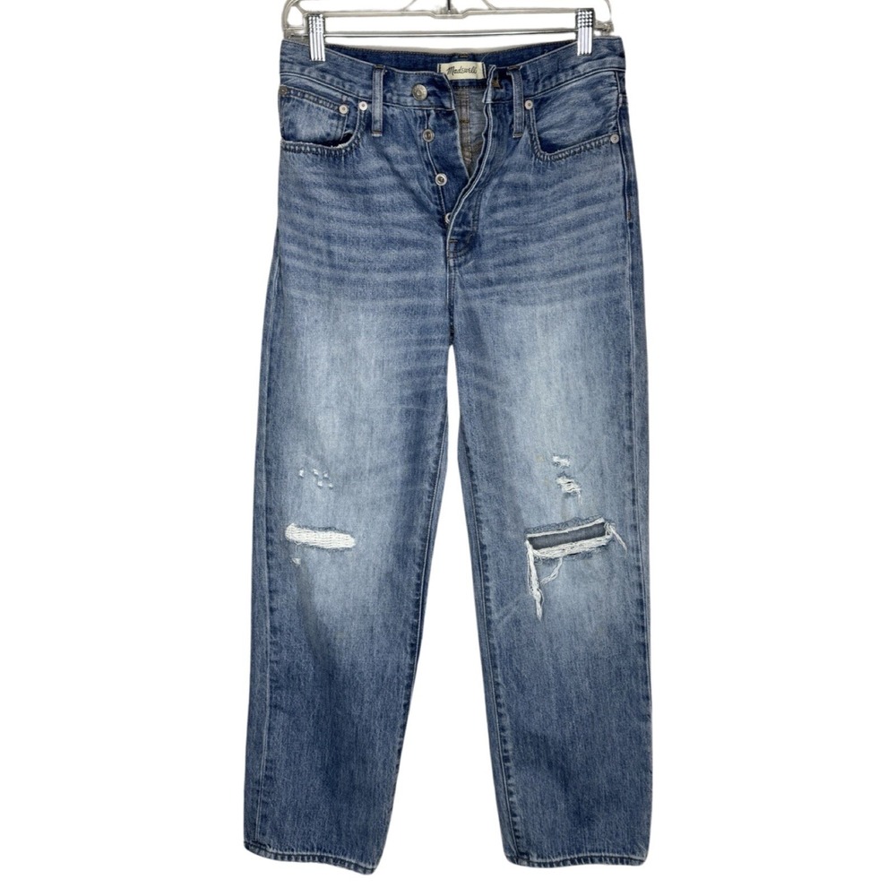 Madewell Jeans Women 4 26 Blue The Dad Jean Slouchy Fading Distressed Destroyed